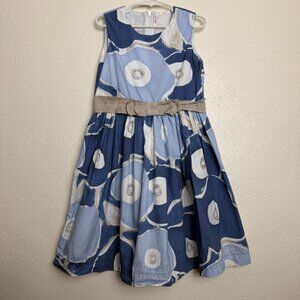 Il Gufo Girls Sleeveless Blue Floral Cotton Dress With Bow Belt